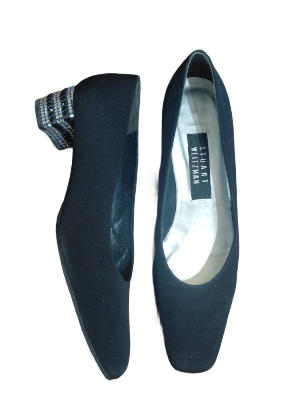Stuart Weitzman Black Pumps with Rhinestone Block Heel Size 8 AA